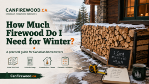 Stacked firewood for winter beside a Canadian home